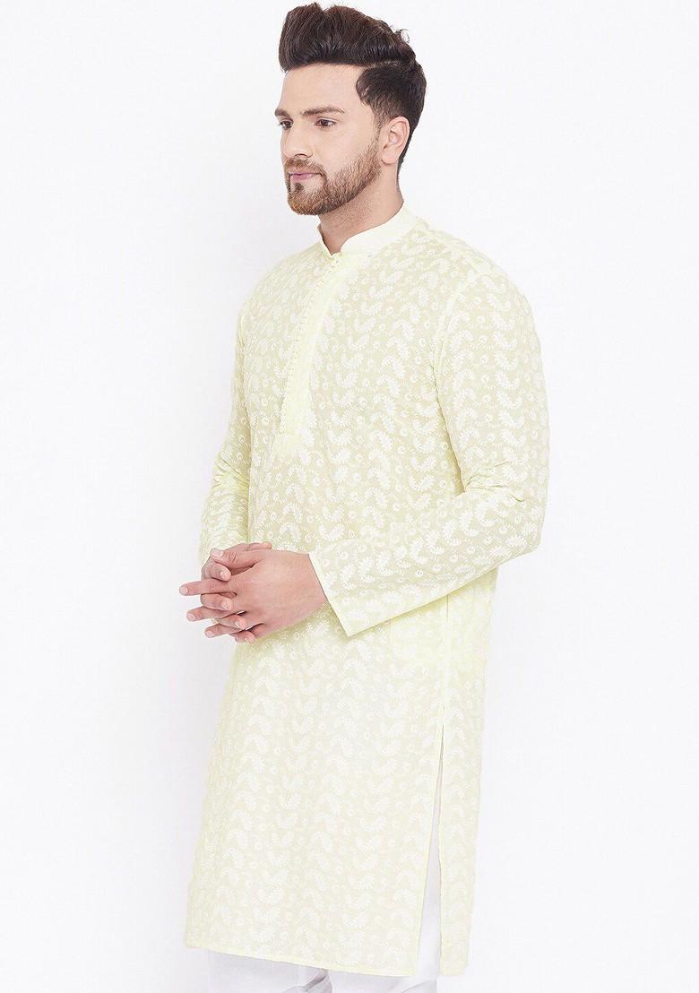Yellow Ethnic Motifs Poly Blend Kurta For Men