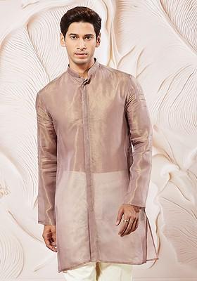 Lavender Solid Silk Kurta For Men