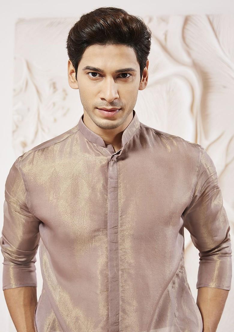 Lavender Solid Silk Kurta For Men