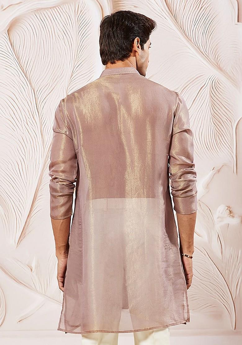 Lavender Solid Silk Kurta For Men