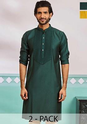 Green Solid Poly Blend Kurta For Men