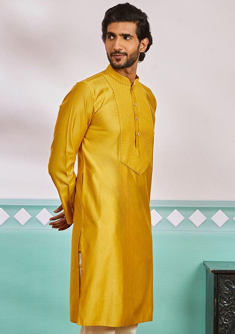 Green Solid Poly Blend Kurta For Men