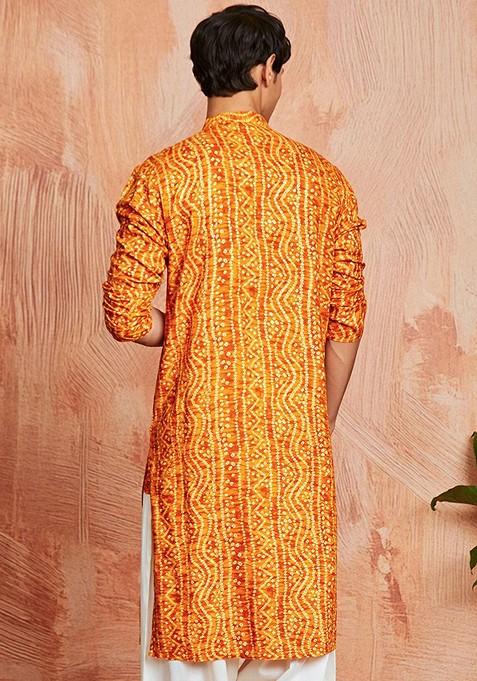 Green Bandhani Print Poly Blend Kurta For Men