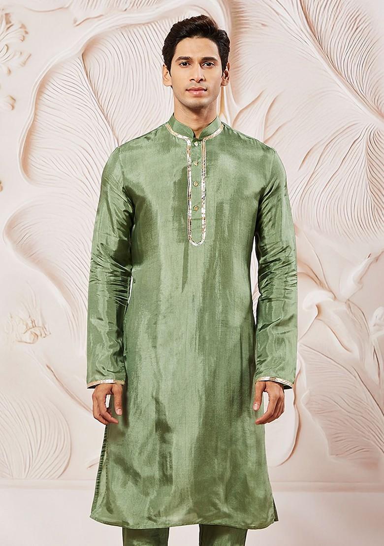 Gold Sequin Work Silk Kurta For Men