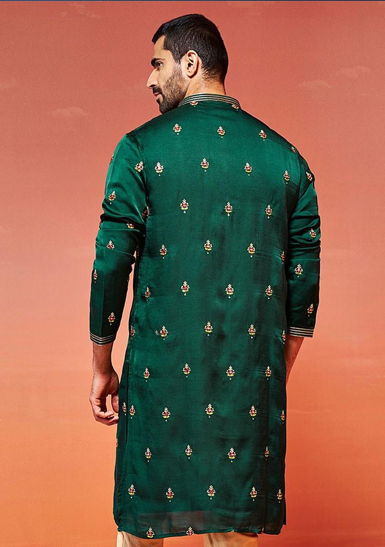 Mustard Ethnic Motifs Poly Blend Kurta For Men