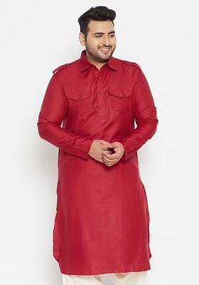Maroon Solid Pathani Kurta For Men