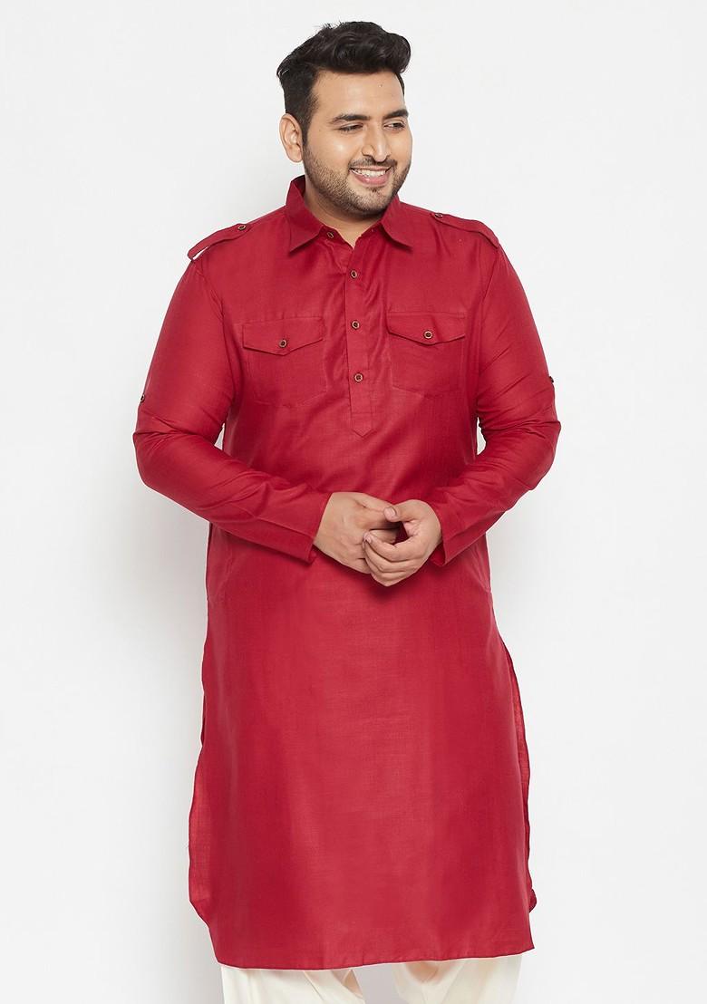 Maroon Solid Pathani Kurta For Men