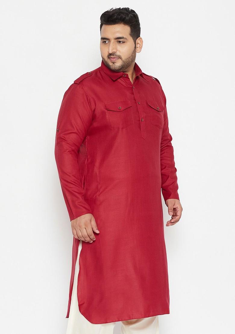 Maroon Solid Pathani Kurta For Men