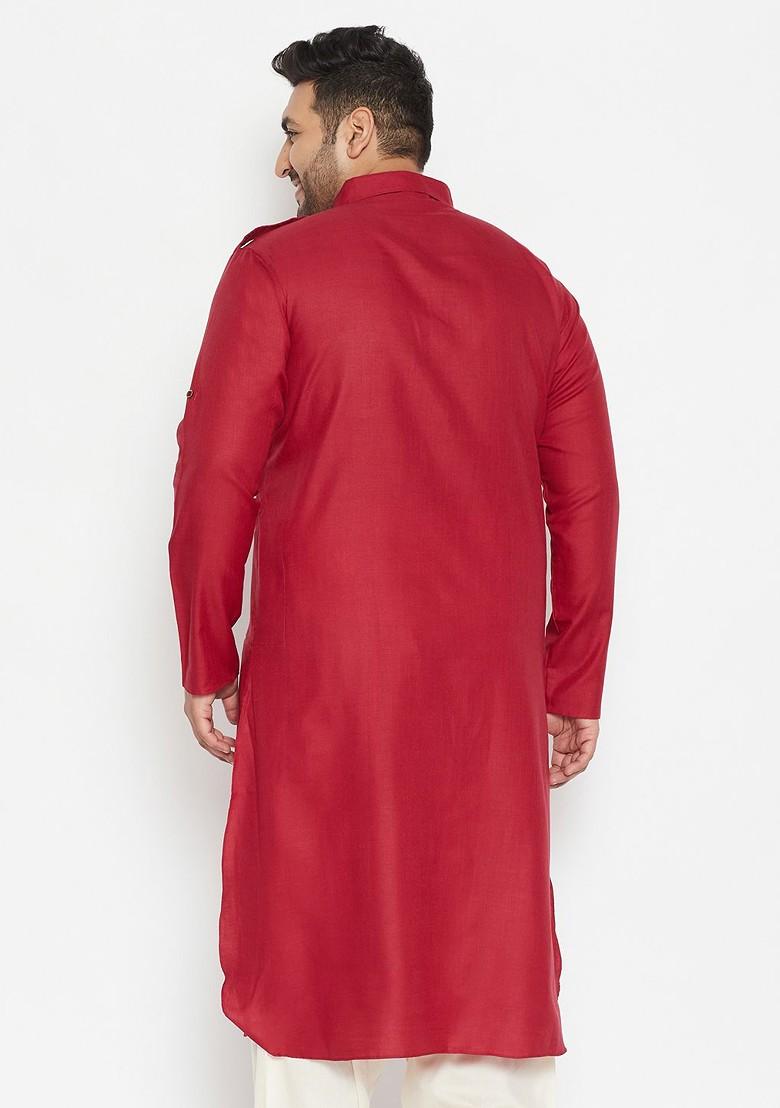 Maroon Solid Pathani Kurta For Men