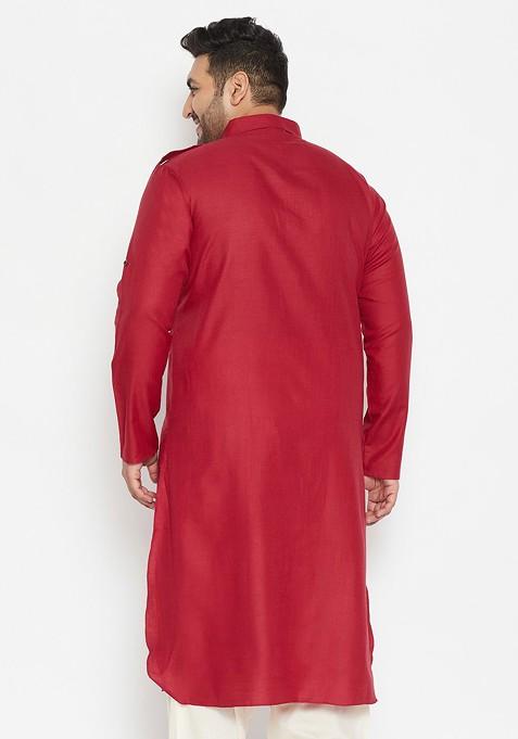 Maroon Solid Pathani Kurta For Men