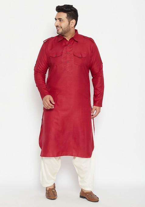 Maroon Solid Pathani Kurta For Men