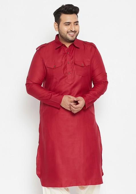 Maroon Solid Pathani Kurta For Men