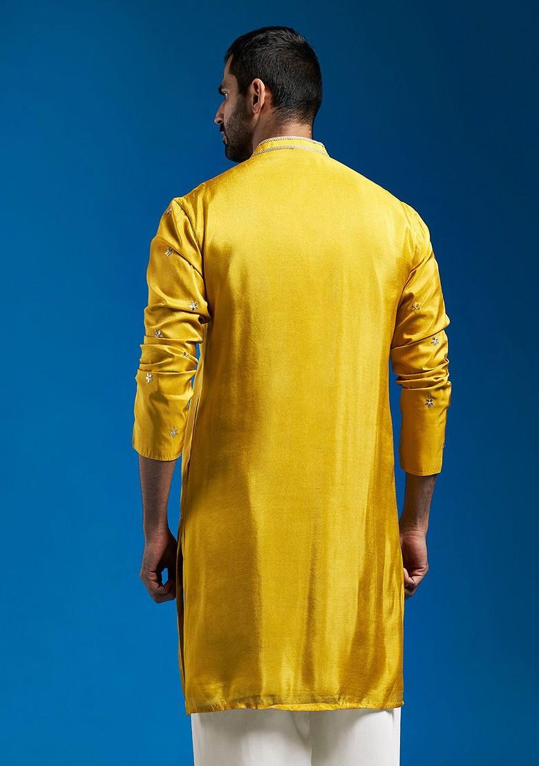 Mustard Ethnic Motifs Silk Kurta For Men