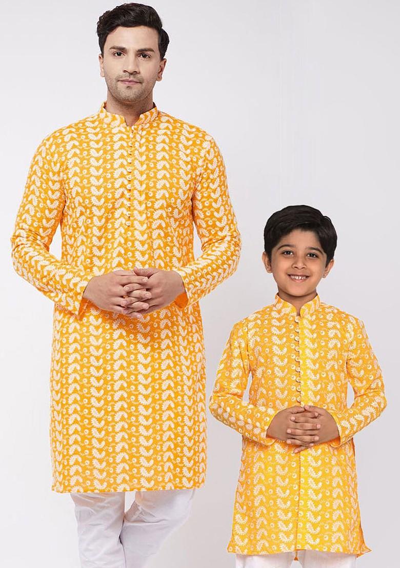 Orange Ethnic Motifs Cotton Kurta For Men