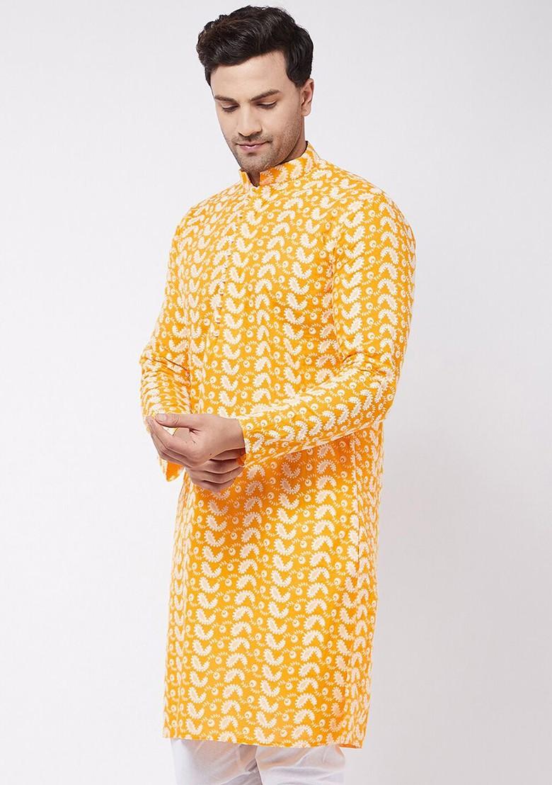 Orange Ethnic Motifs Cotton Kurta For Men