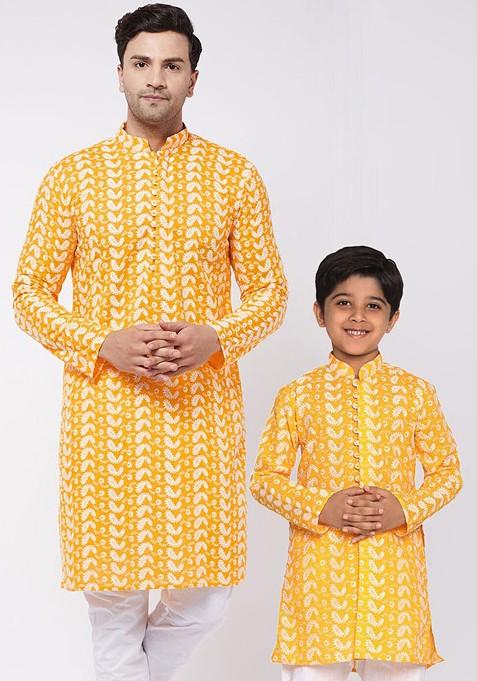 Orange Ethnic Motifs Cotton Kurta For Men
