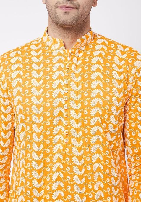 Orange Ethnic Motifs Cotton Kurta For Men