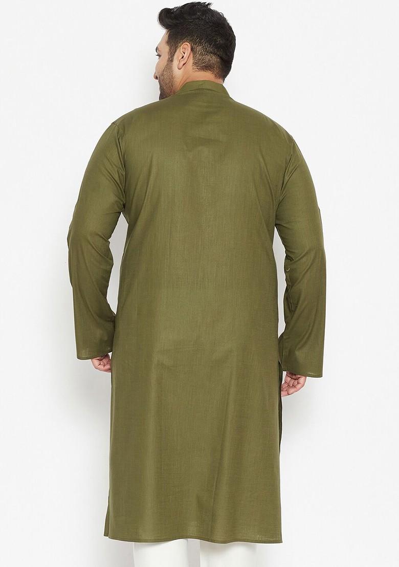 Olive Solid Poly Blend Kurta For Men