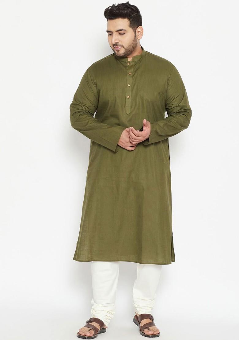 Olive Solid Poly Blend Kurta For Men