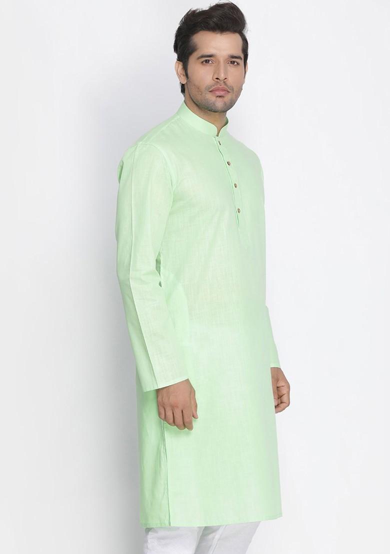 Green Solid Poly Blend Kurta For Men