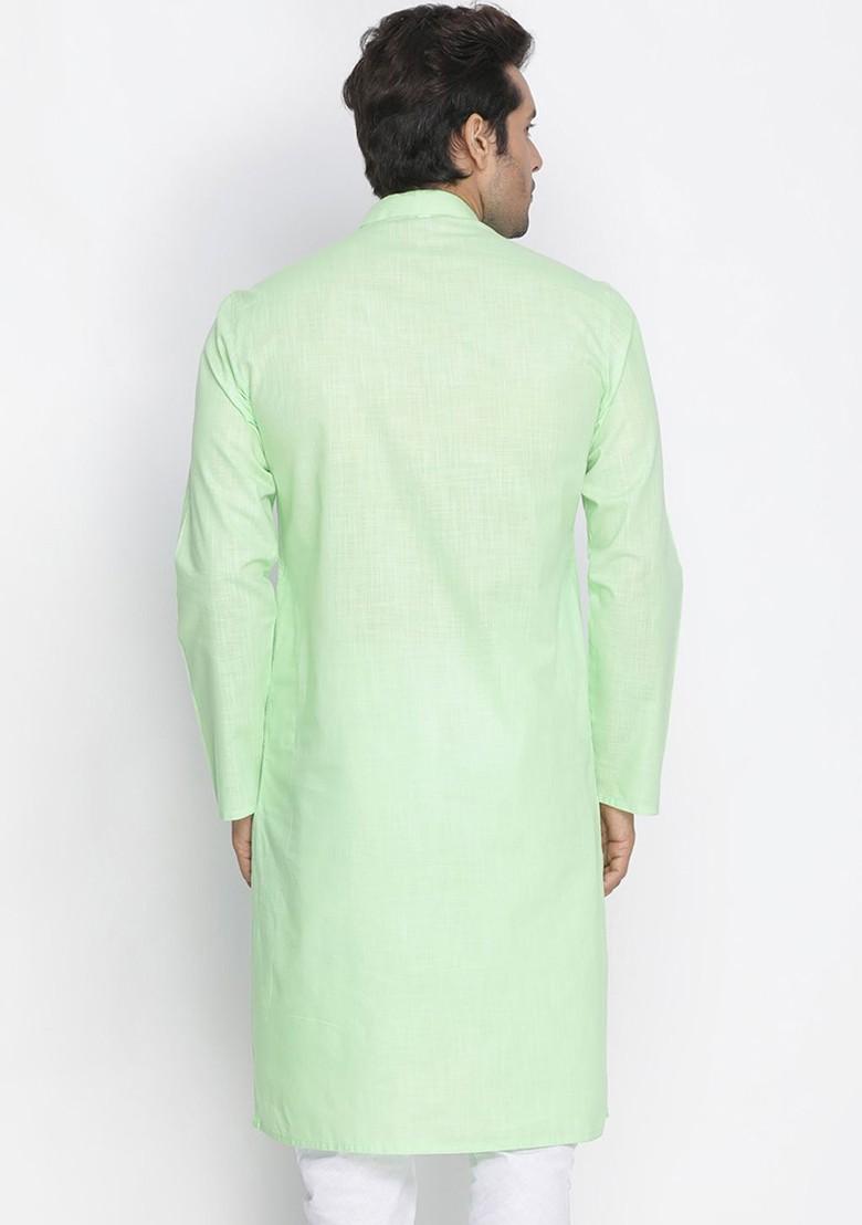 Green Solid Poly Blend Kurta For Men