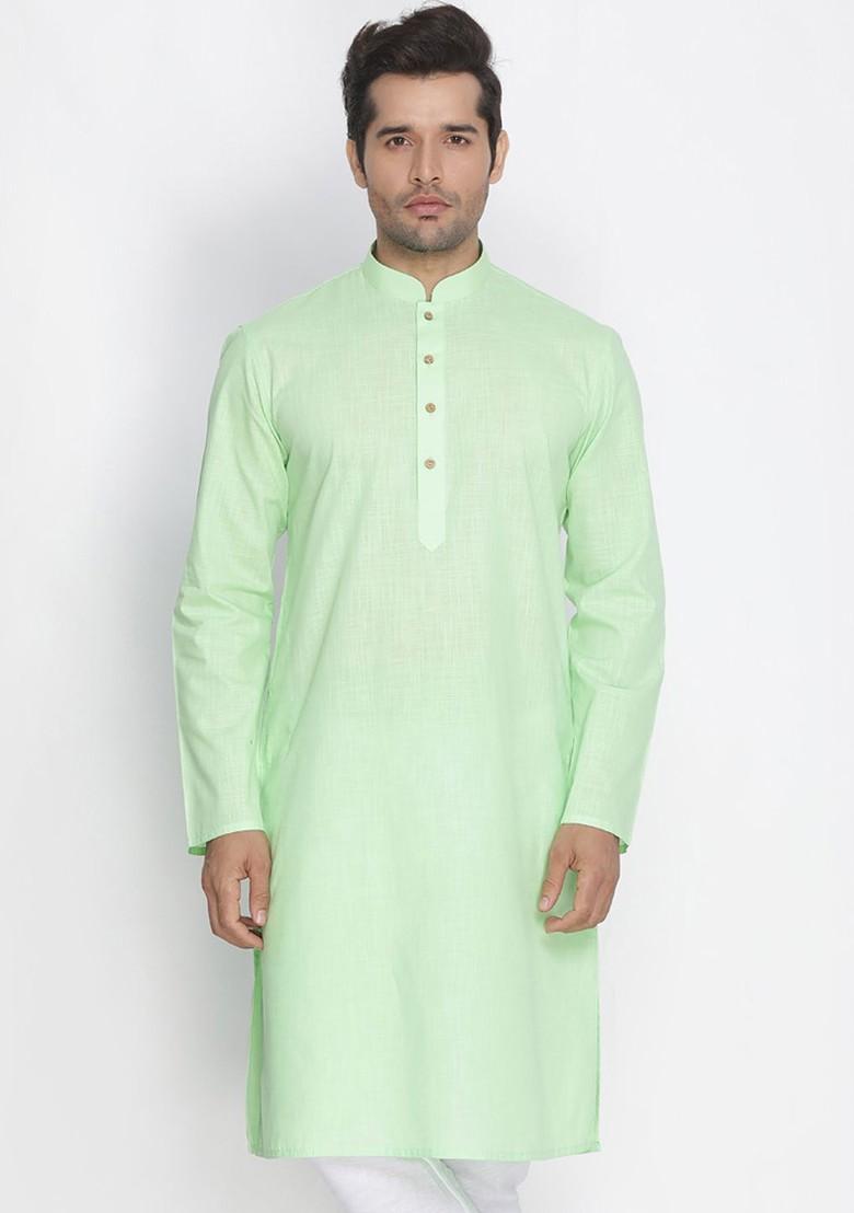 Green Solid Poly Blend Kurta For Men
