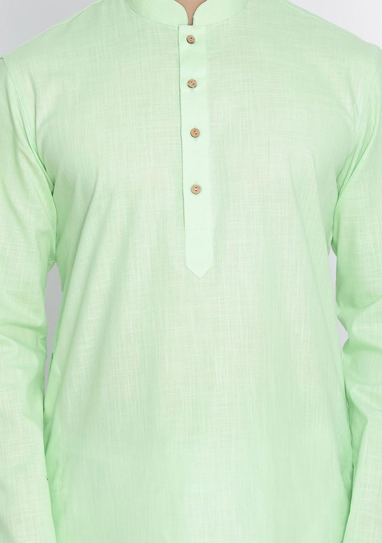 Green Solid Poly Blend Kurta For Men