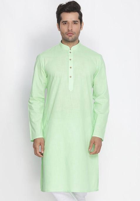 Green Solid Poly Blend Kurta For Men