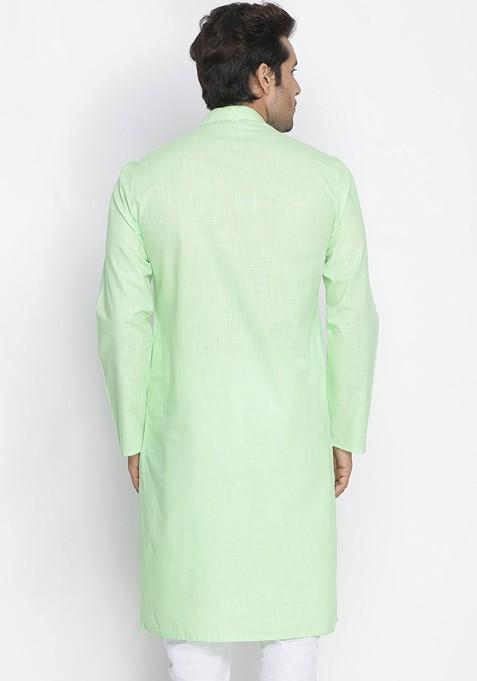 Green Solid Poly Blend Kurta For Men