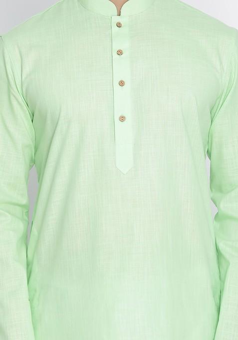 Green Solid Poly Blend Kurta For Men