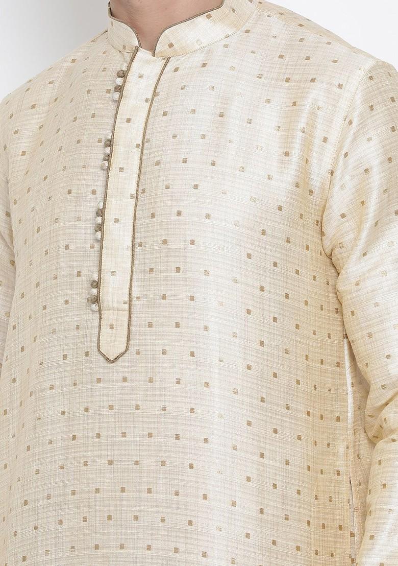 Gold Woven Poly Blend Kurta For Men