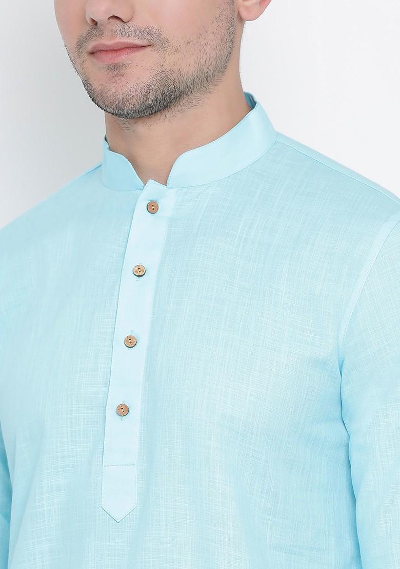 Blue Solid Poly Blend Kurta For Men