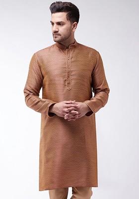 Maroon Ethnic Motifs Jacquard Kurta For Men