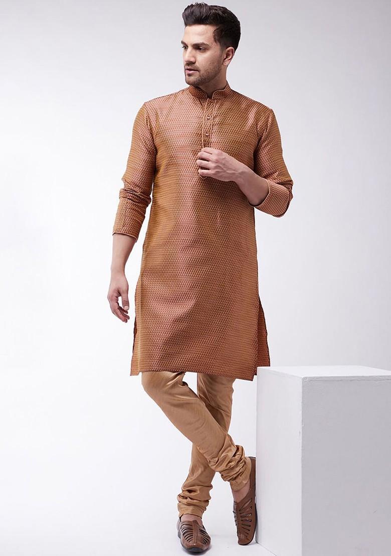 Maroon Ethnic Motifs Jacquard Kurta For Men