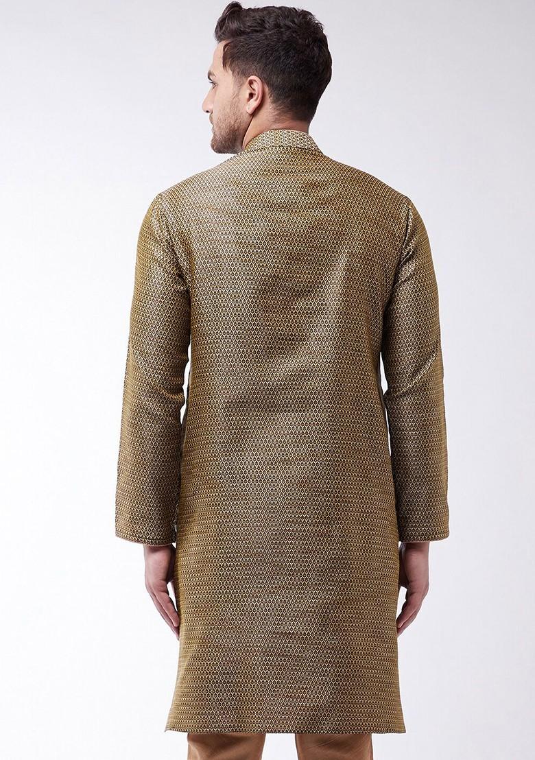 Beige Ethnic Motifs Jacquard Kurta For Men