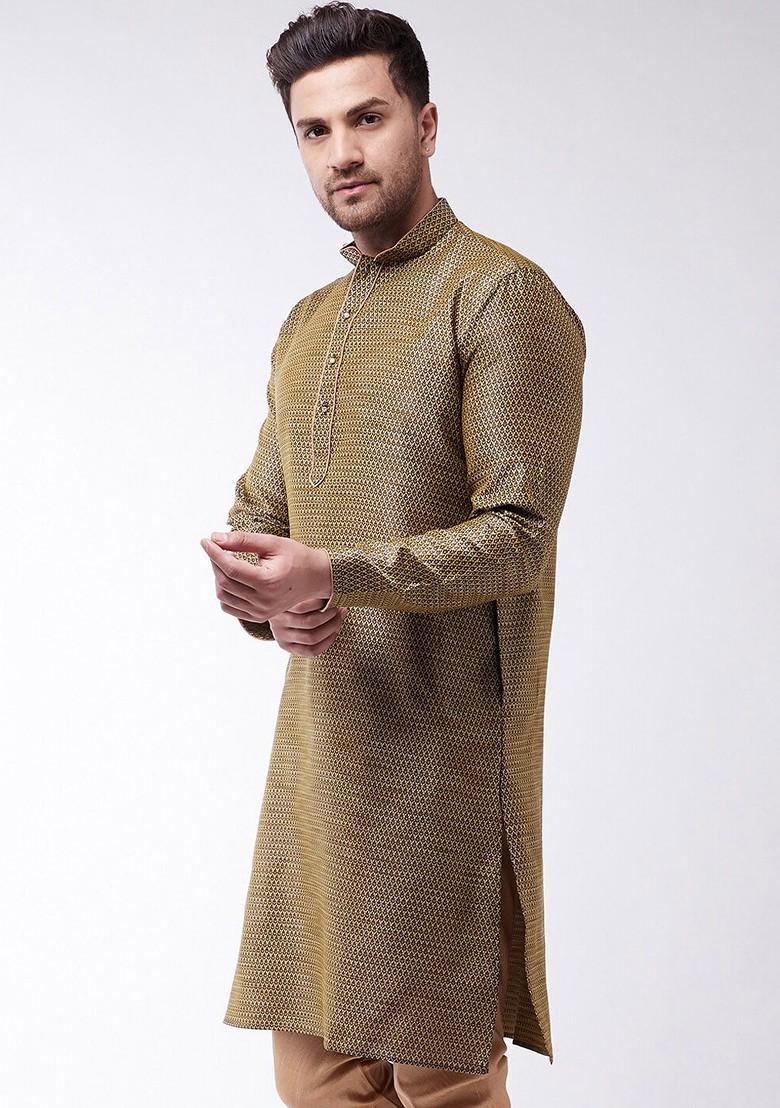 Black Thread Work Poly Blend Kurta For Men