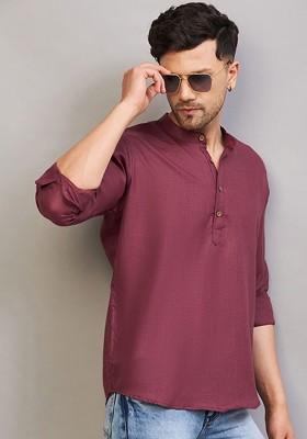 Purple Solid Cotton Kurta For Men