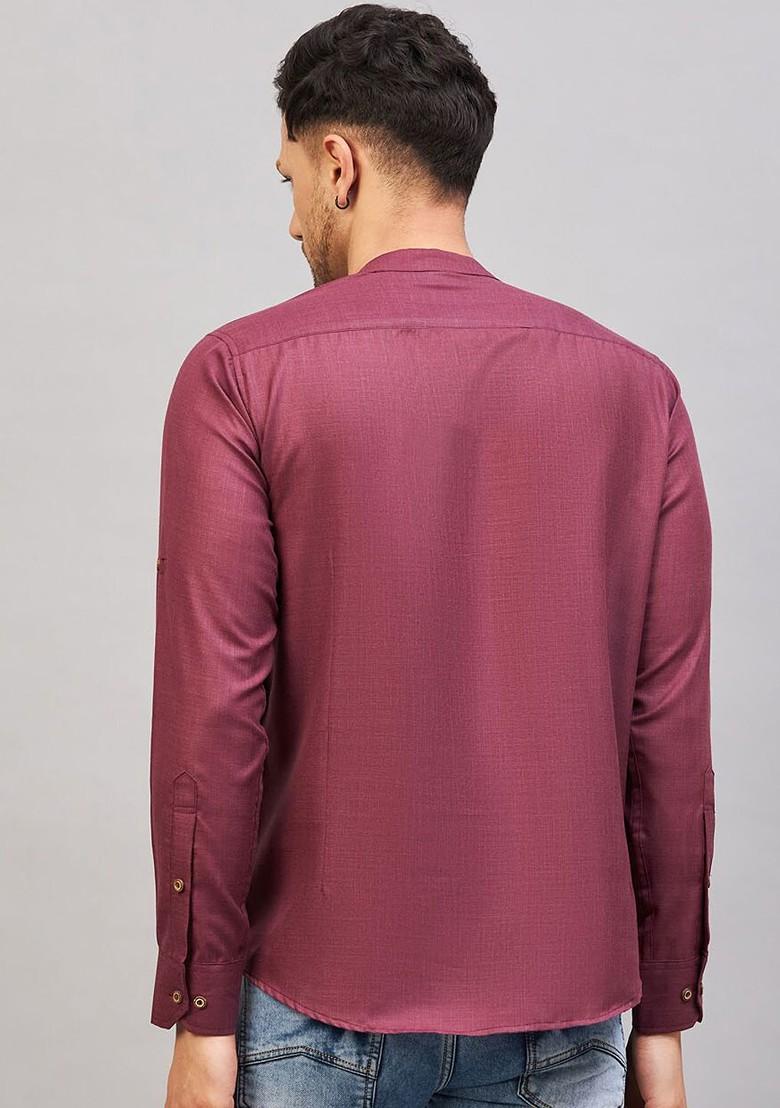 Purple Solid Cotton Kurta For Men
