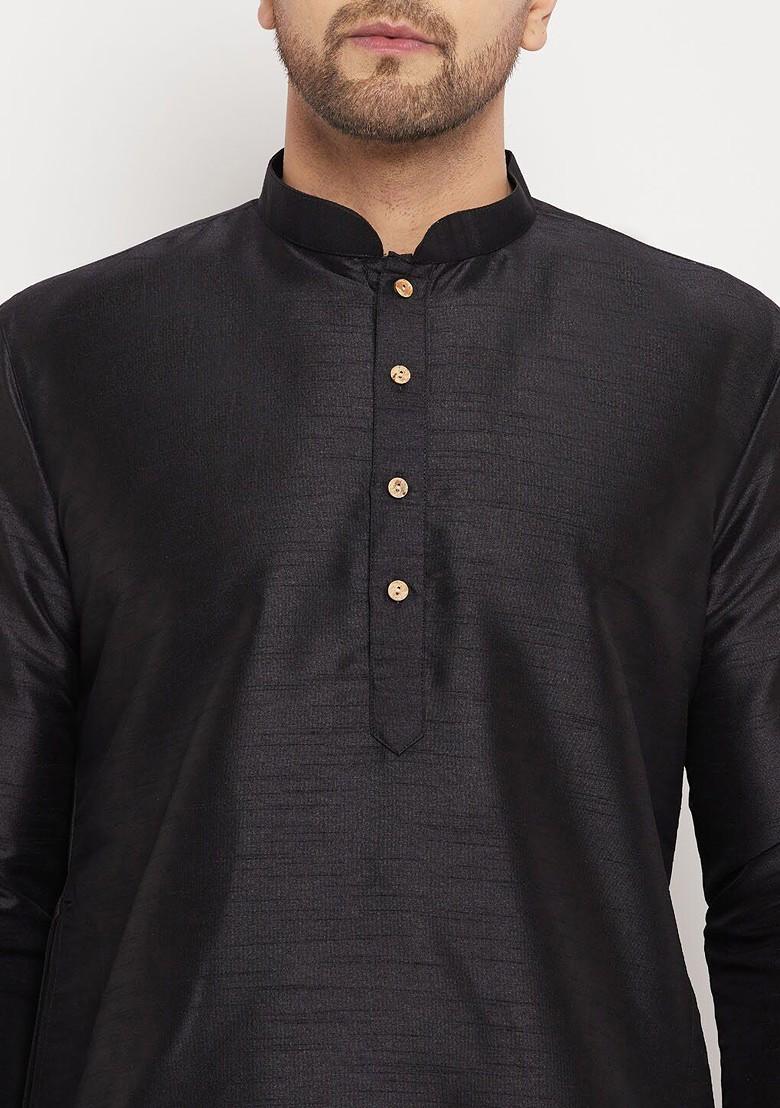 Black Solid Poly Blend Kurta For Men