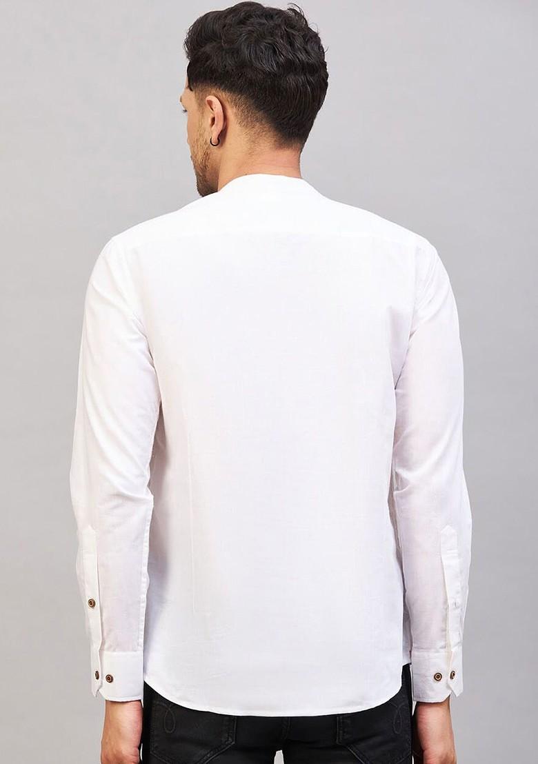 White Solid Cotton Kurta For Men