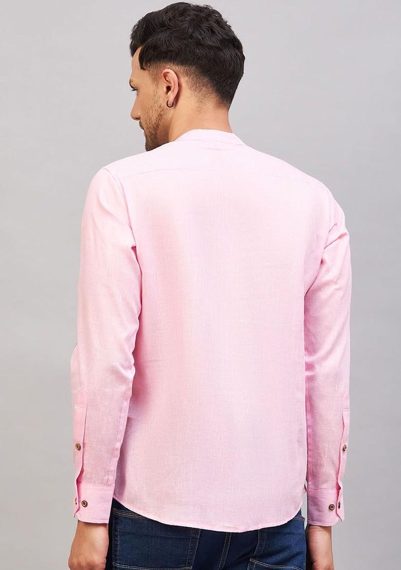 Pink Solid Cotton Kurta For Men