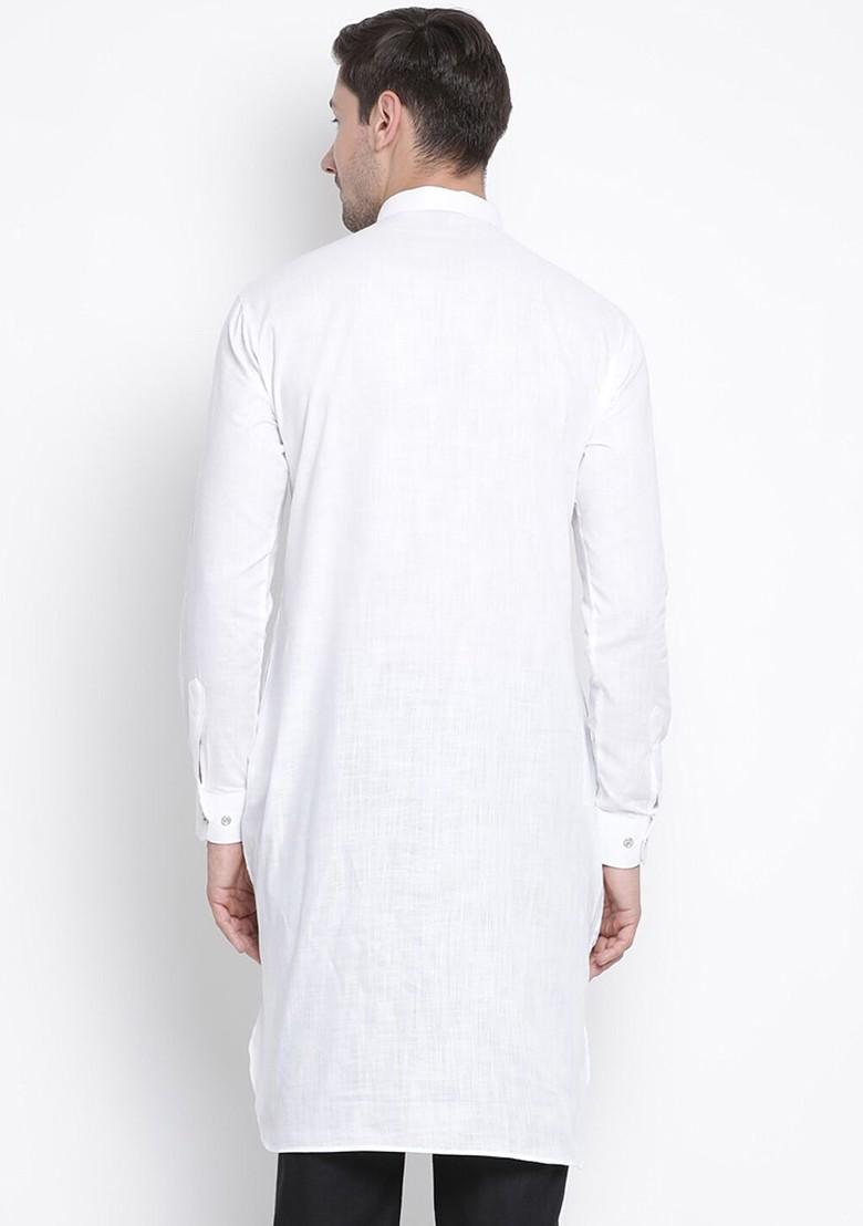 White Solid Pathani Kurta For Men