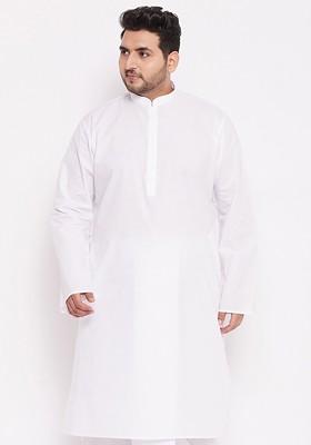 White Solid Poly Blend Kurta For Men