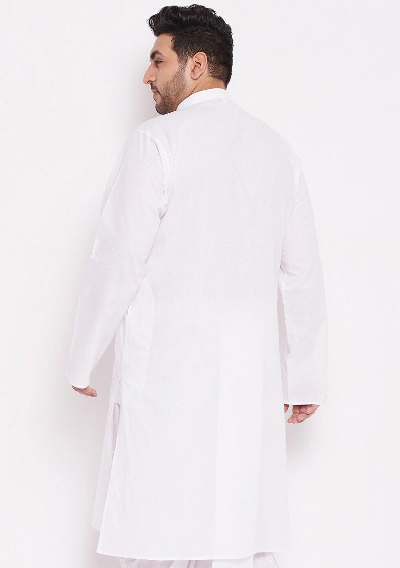 White Solid Poly Blend Kurta For Men