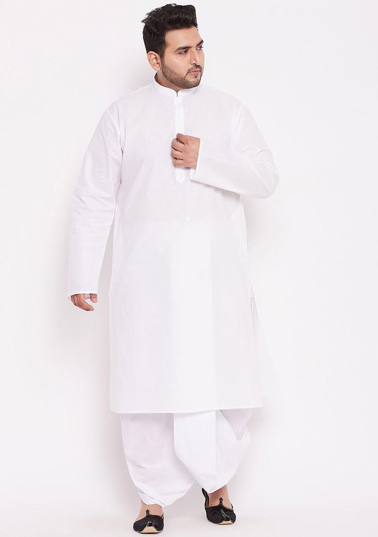 White Solid Poly Blend Kurta For Men