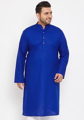 Blue Solid Poly Blend Kurta For Men