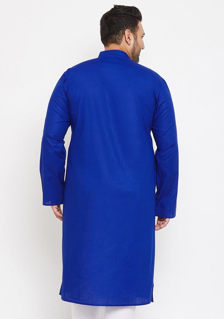 Blue Solid Poly Blend Kurta For Men