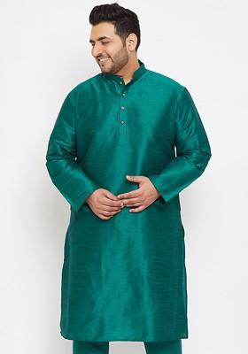 Green Solid Poly Blend Kurta For Men