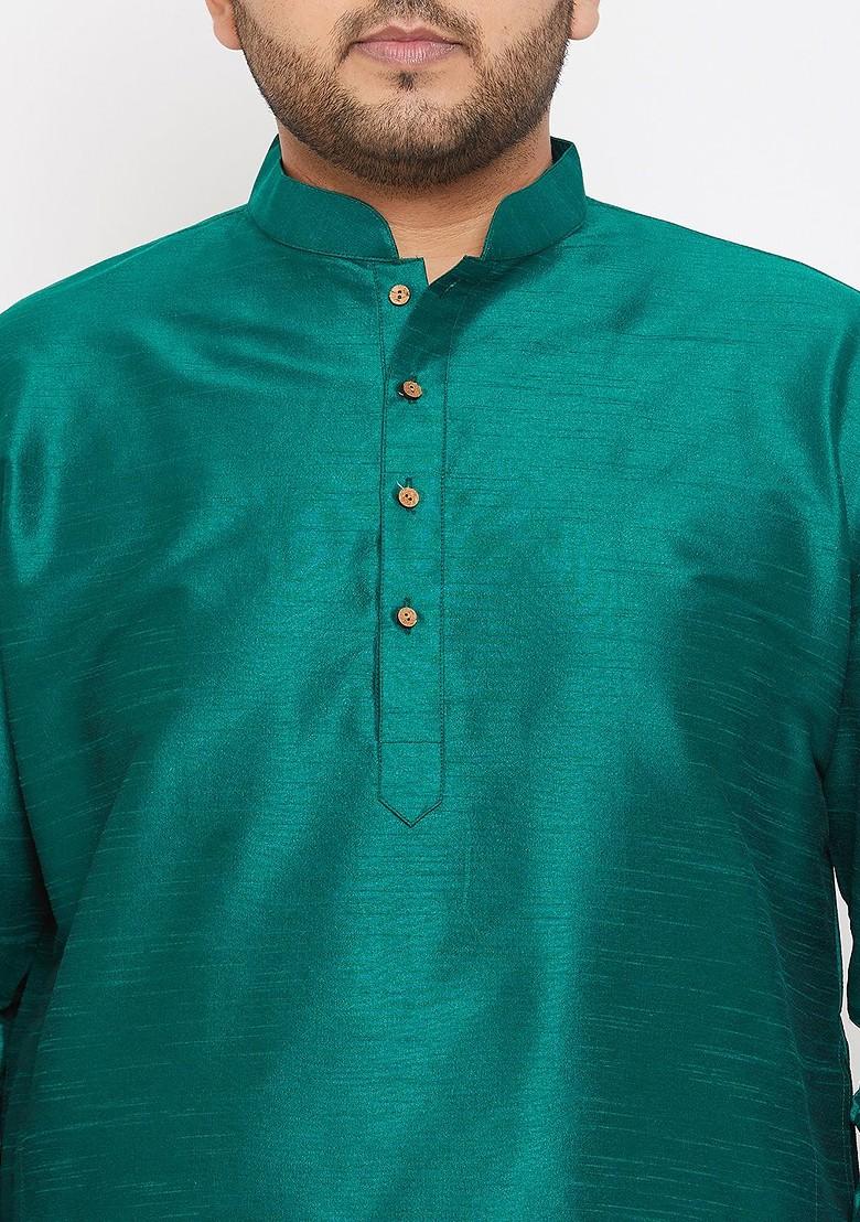 Green Solid Poly Blend Kurta For Men