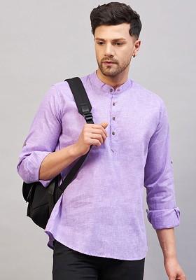 Purple Solid Cotton Kurta For Men